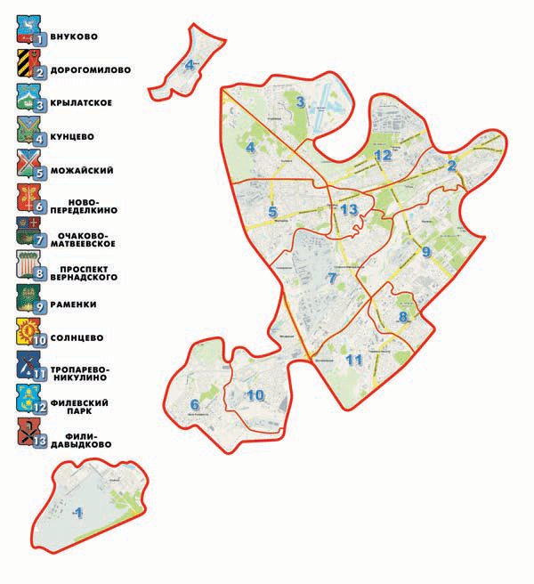 Карта Западного Административного Округа Москвы